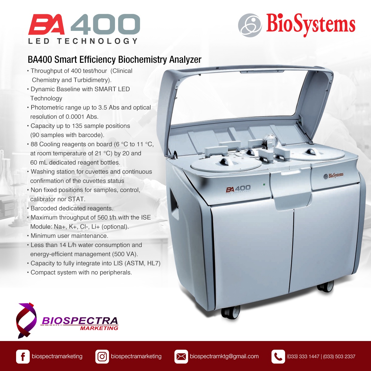 BIOSYSTEMS BA400 Smart Efficiency Biochemistry Analyzer – BioSpectra ...